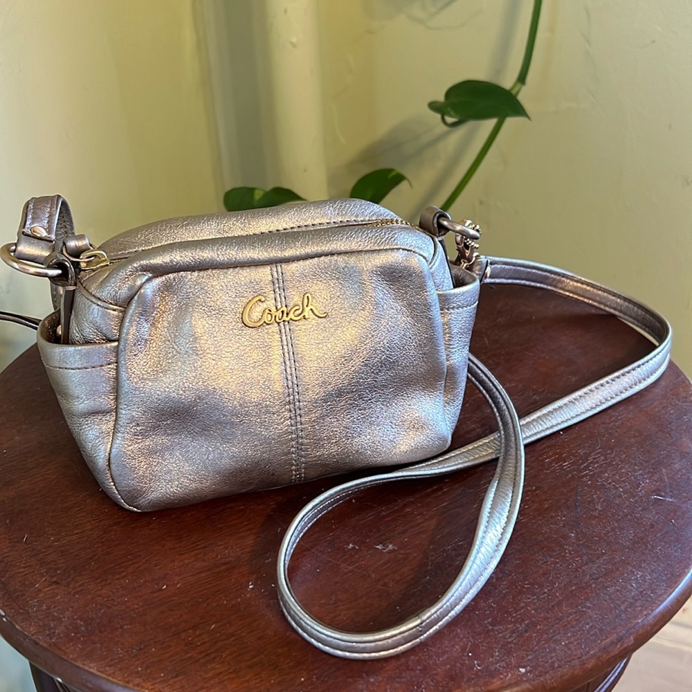 Coach Mini Metallic Leather Crossbody Holiday Bag Rose Gold